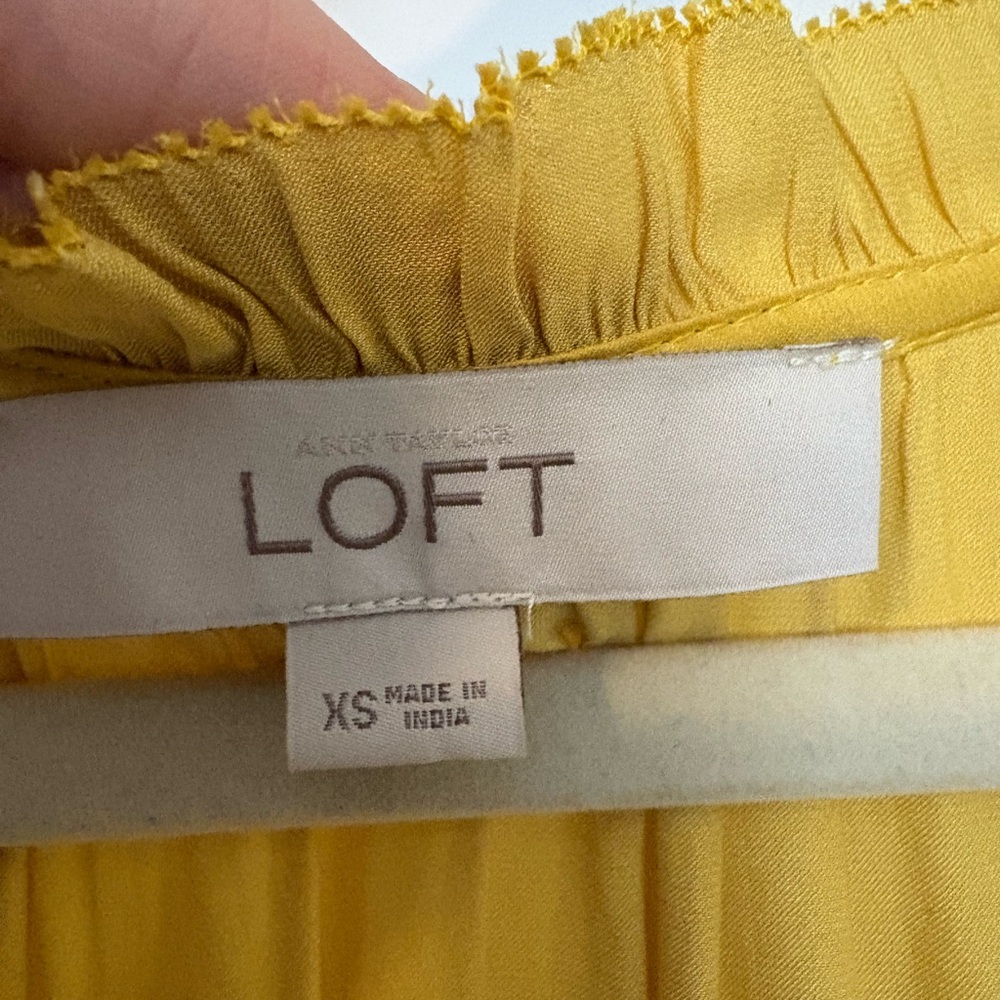 LOFT Yellow Asymmetrical Ruffled Blouse with Tie Front - Picture 2 of 3